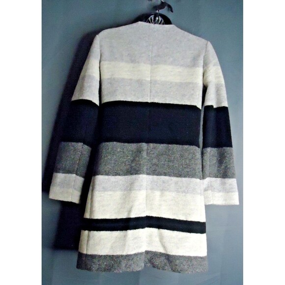 Talbots Color Block Wool Blend Longline Cardigan Coat Petite Black White Grey - Picture 9 of 9
